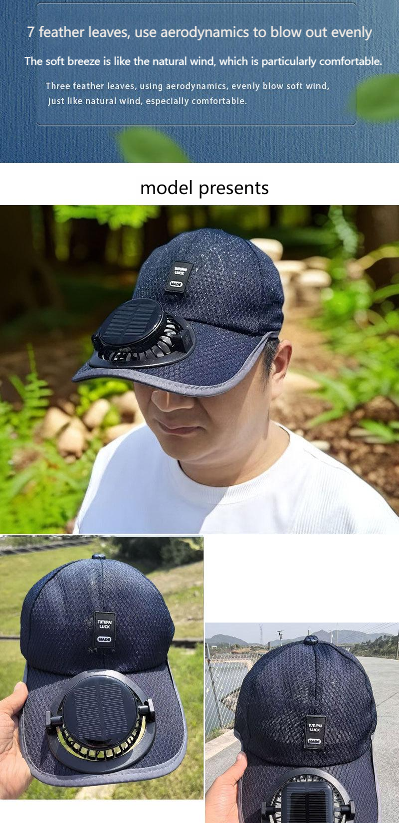 Factory DirectSales Solar Fan Hat Outdoor Sun Protection Wide Brim Cap UV Shield Cooling Hat for Fishing Camping Hiking Beach