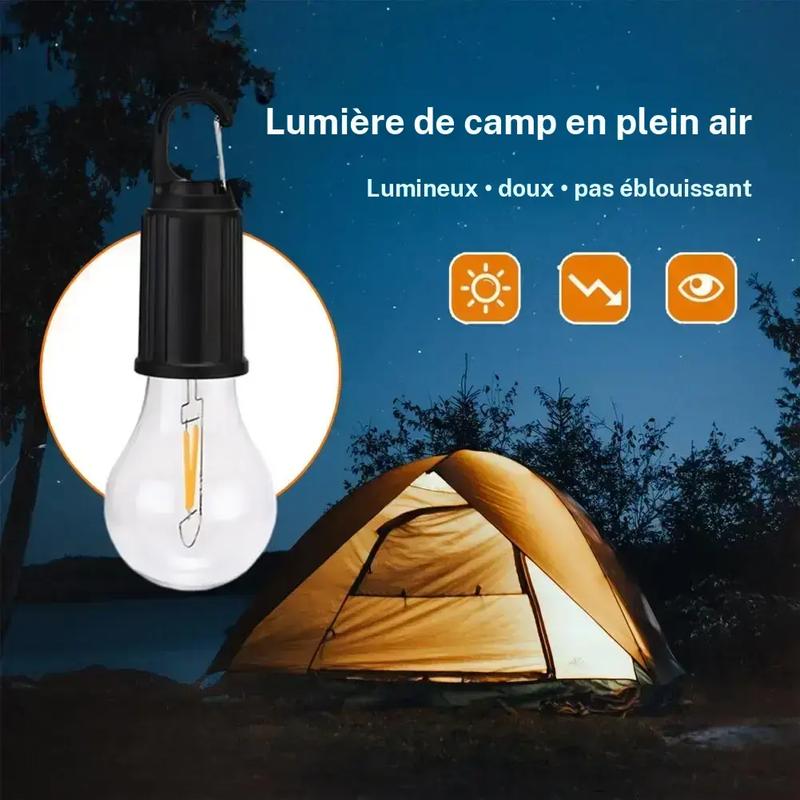 Ampoule LED à énergie solaire, 2 unités, type C, rechargeable, lumière de tente de camping, lumière d'urgence extérieure, ampoule portable pour camping en plein air