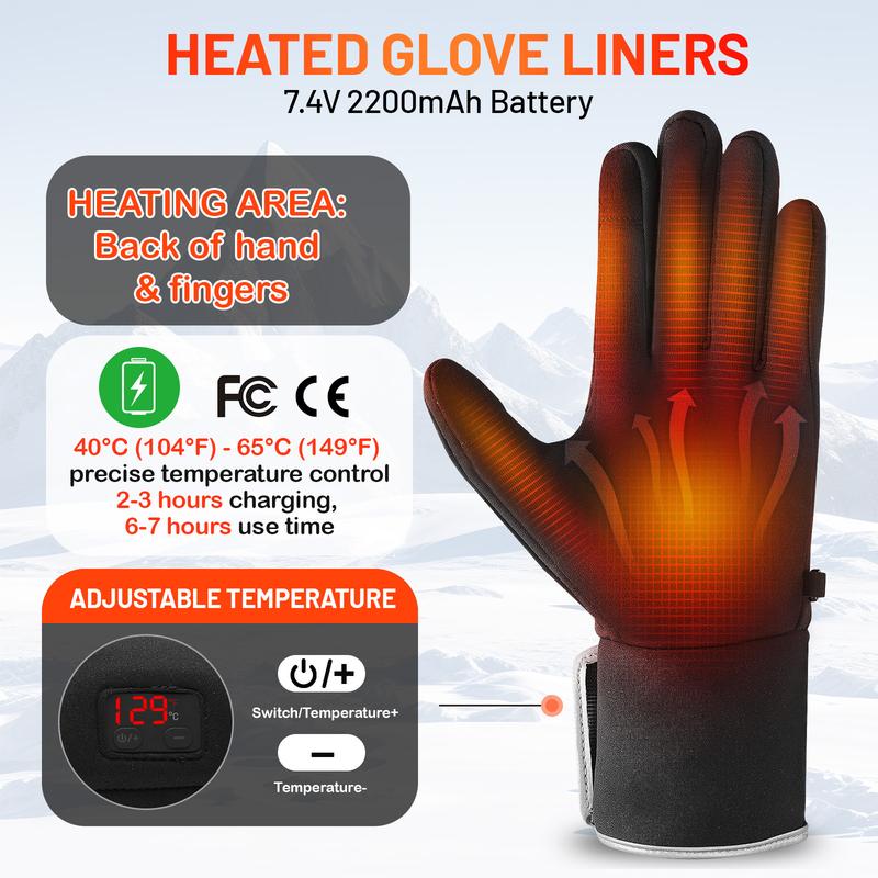 Gants chauffants Gants chauffants minces Gants chauffants électriques rechargeables à batterie avec batterie 7,4 V 2200 mAh Gants chauffants ultra-fins respirants pour le cyclisme, la conduite, le ski, le camping, la saisie en hiver