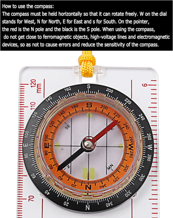 Hot Sell High Quality Acrylic Compass Map Scale Ruler Luminous Folding Glow Compass