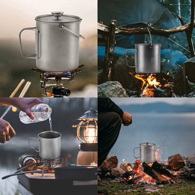 New Outdoor Camping Titanium Cup Tableware Stainless Steel Drinking Coffee Cup for Hiking Survival Cooking