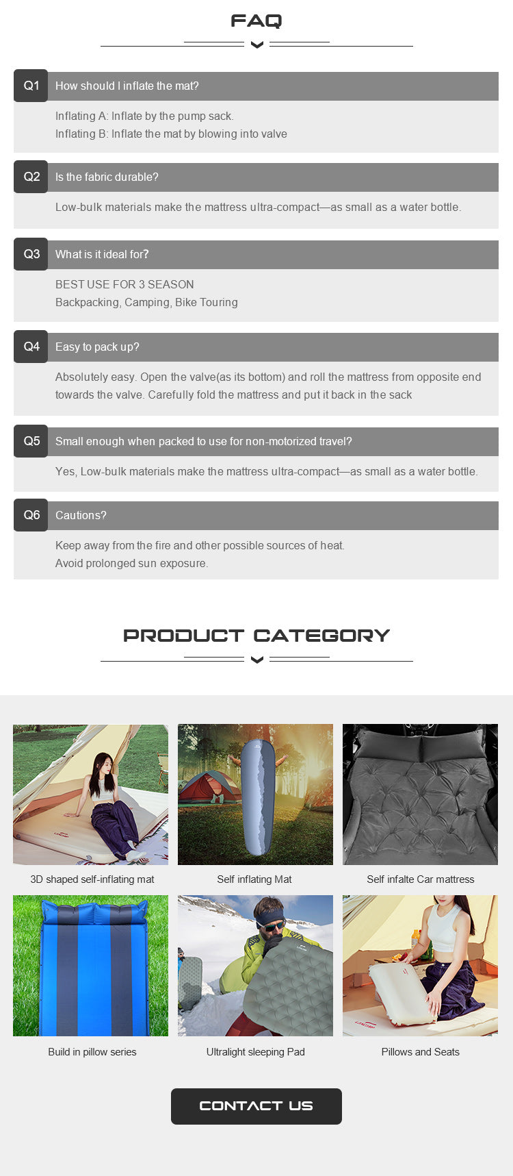 40D Nylon Camping Sleeping Pad Air Mattress Double Inflatable Mattress TPU Camping Mattress Waterproof Ultralight Camping Mat