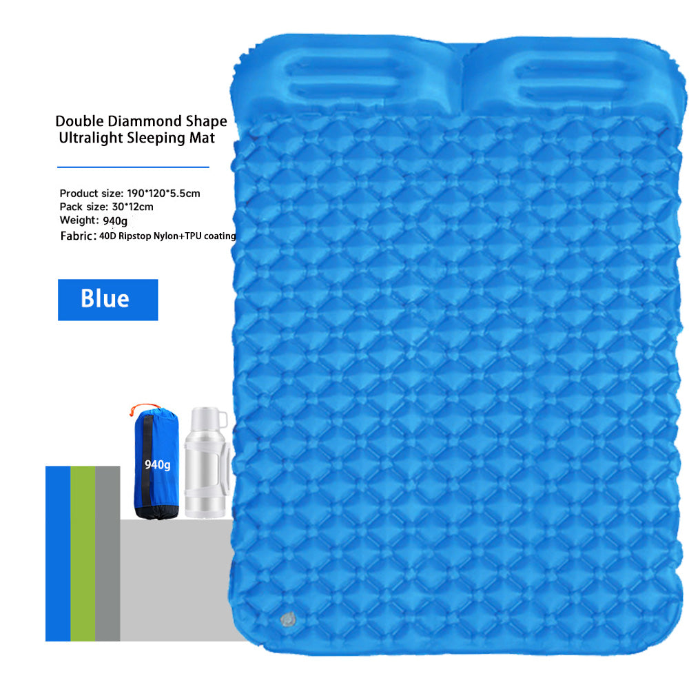 40D Nylon Camping Sleeping Pad Air Mattress Double Inflatable Mattress TPU Camping Mattress Waterproof Ultralight Camping Mat