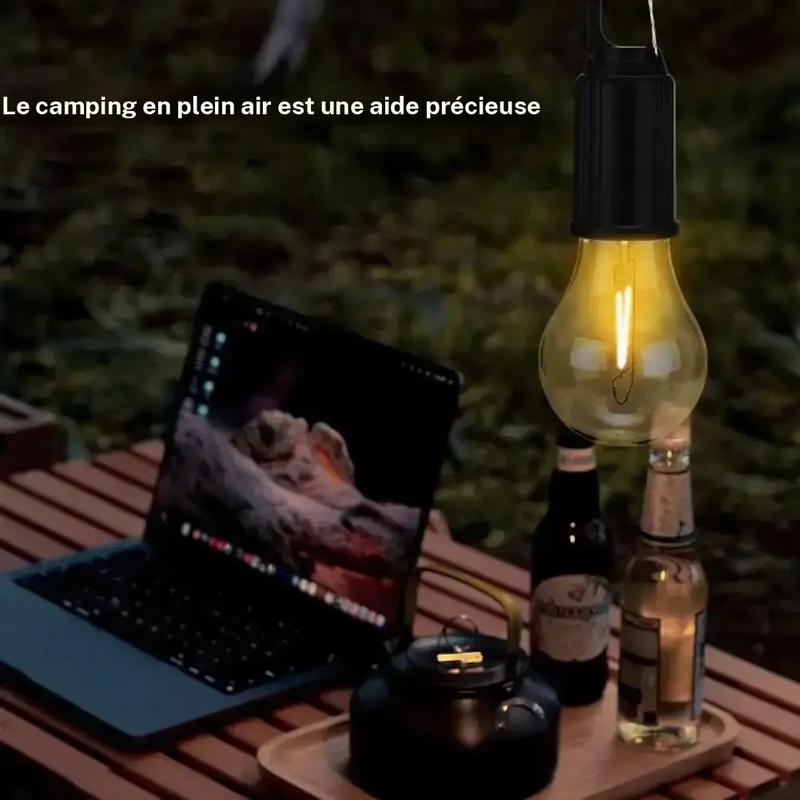 Ampoule LED à énergie solaire, 2 unités, type C, rechargeable, lumière de tente de camping, lumière d'urgence extérieure, ampoule portable pour camping en plein air