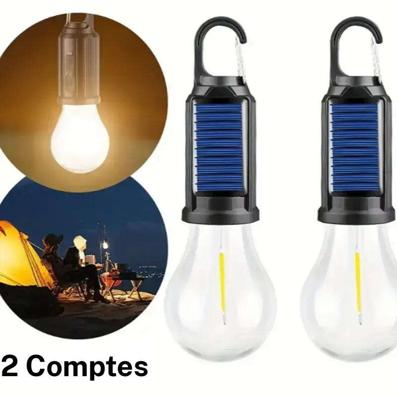 Ampoule LED à énergie solaire, 2 unités, type C, rechargeable, lumière de tente de camping, lumière d'urgence extérieure, ampoule portable pour camping en plein air