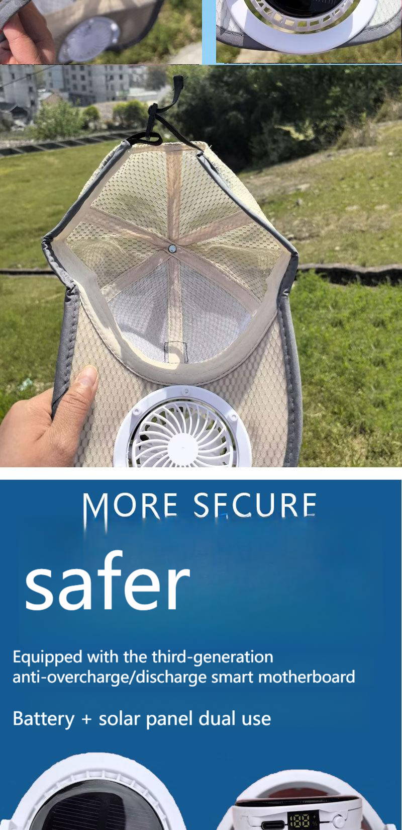 Factory DirectSales Solar Fan Hat Outdoor Sun Protection Wide Brim Cap UV Shield Cooling Hat for Fishing Camping Hiking Beach