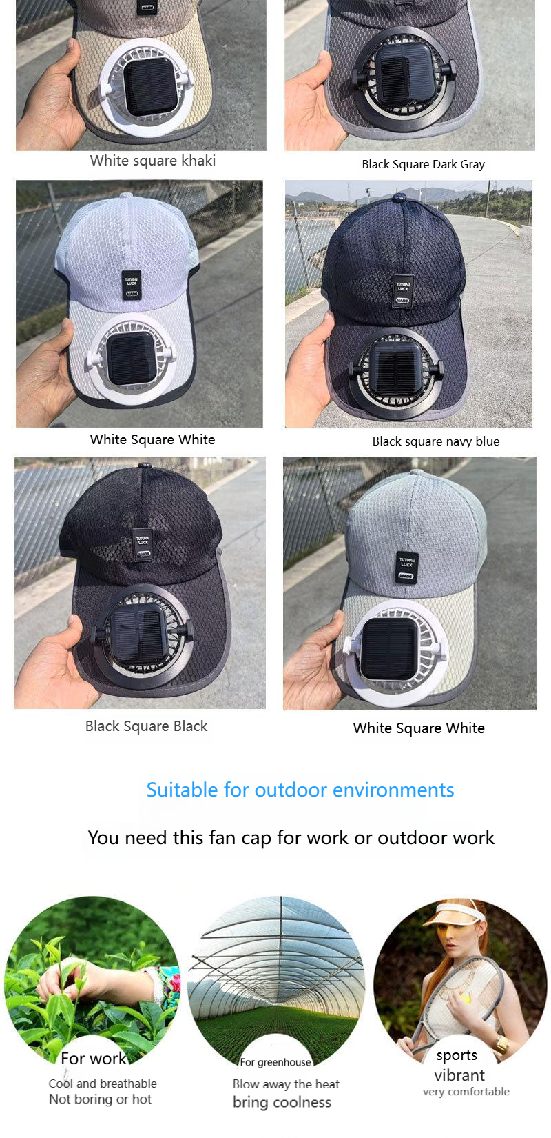 Factory DirectSales Solar Fan Hat Outdoor Sun Protection Wide Brim Cap UV Shield Cooling Hat for Fishing Camping Hiking Beach